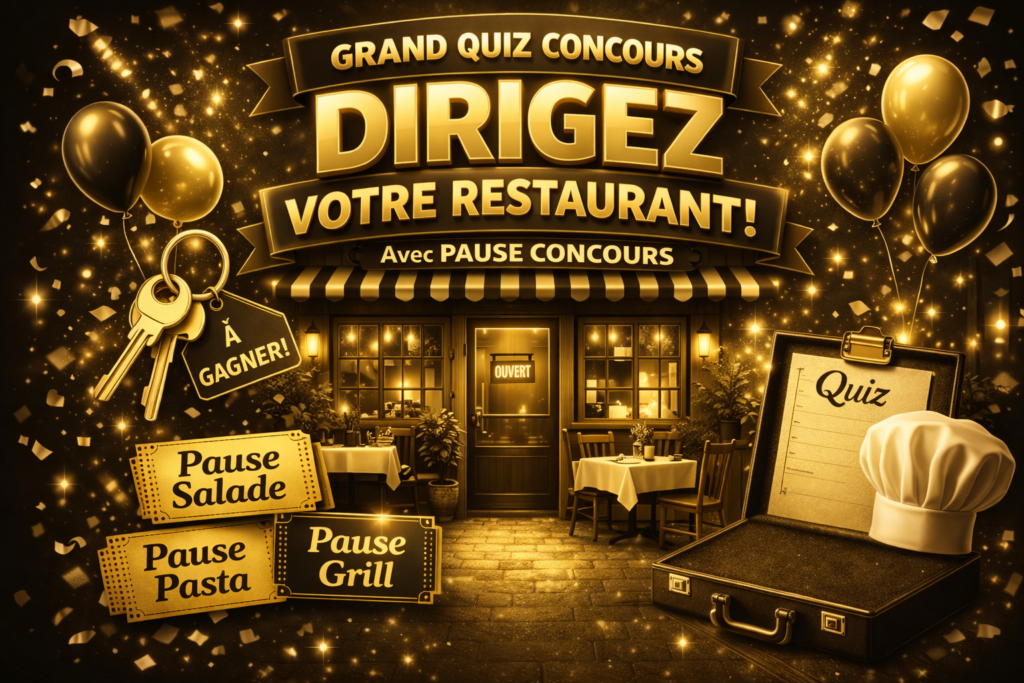 Affiche d'un quiz concours pour gagner un restaurant.